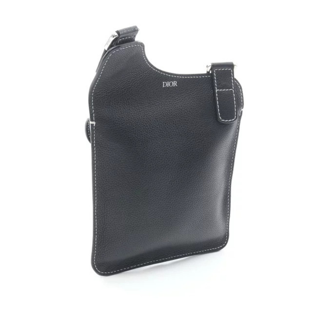 Dior Shoulder Bag Black Saddle Christian Leather Black